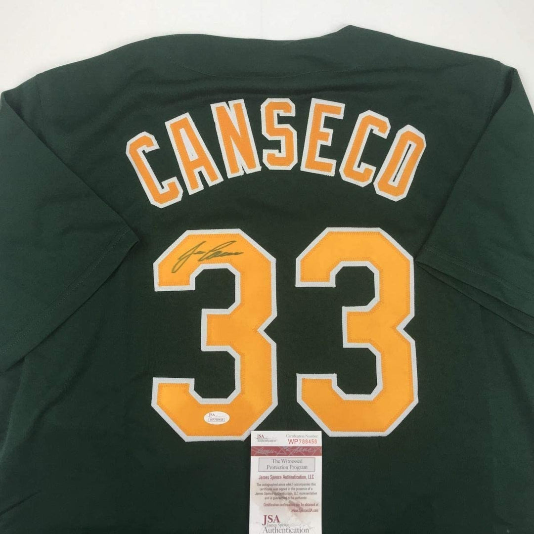 Autographed/Signed JOSE CANSECO Oakland Dark Green Jersey JSA COA Auto