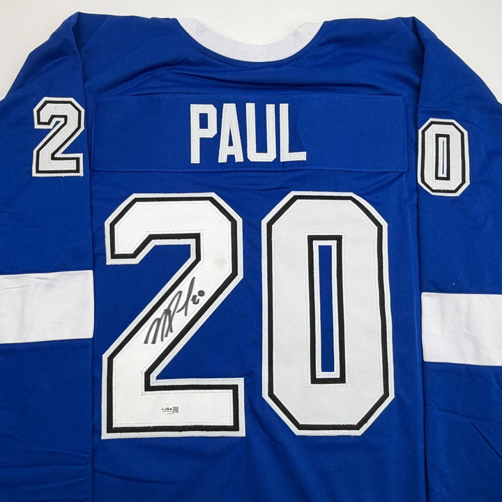 Autographed/Signed Nick Paul Tampa Bay Blue Hockey Jersey JSA COA