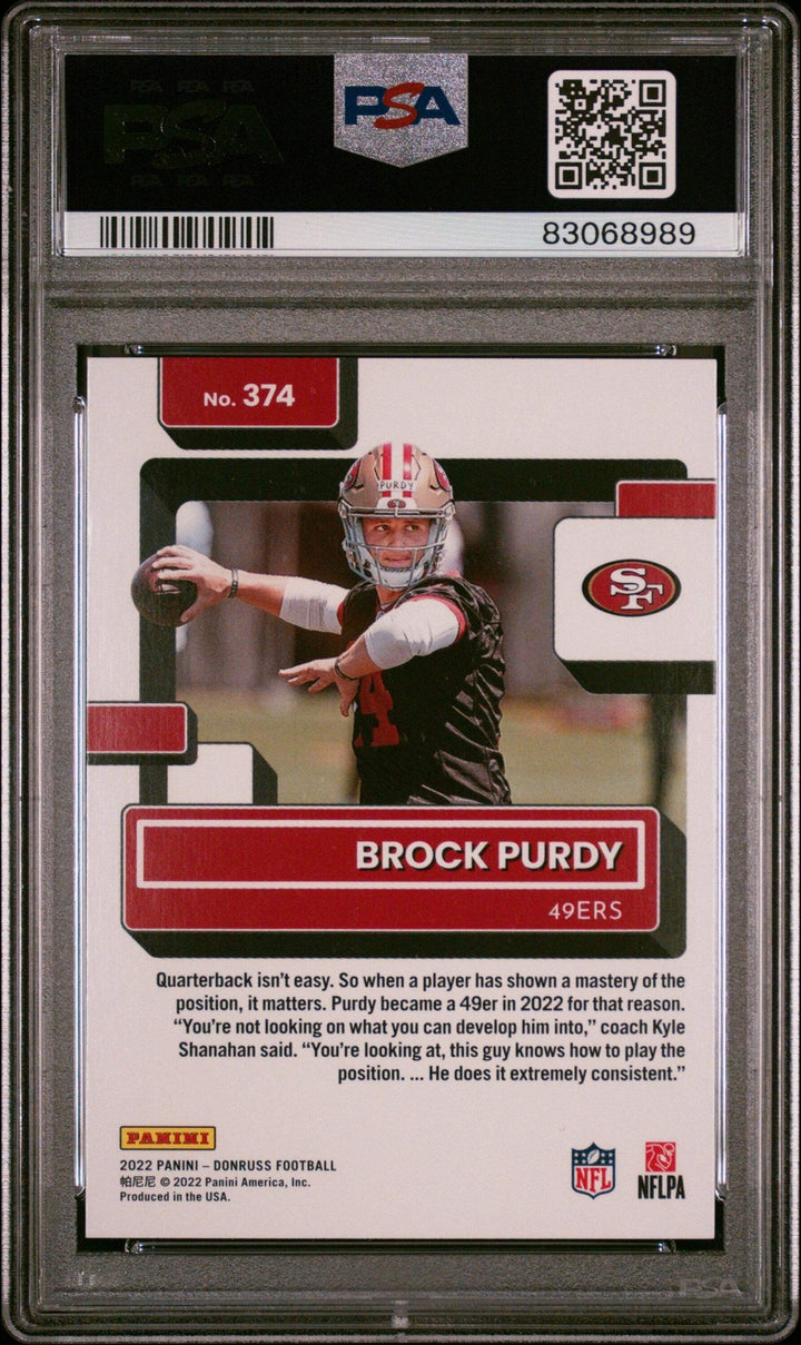 Graded 2022 Panini Donruss Brock Purdy #374 Rookie RC Football Card PSA 10 Gem