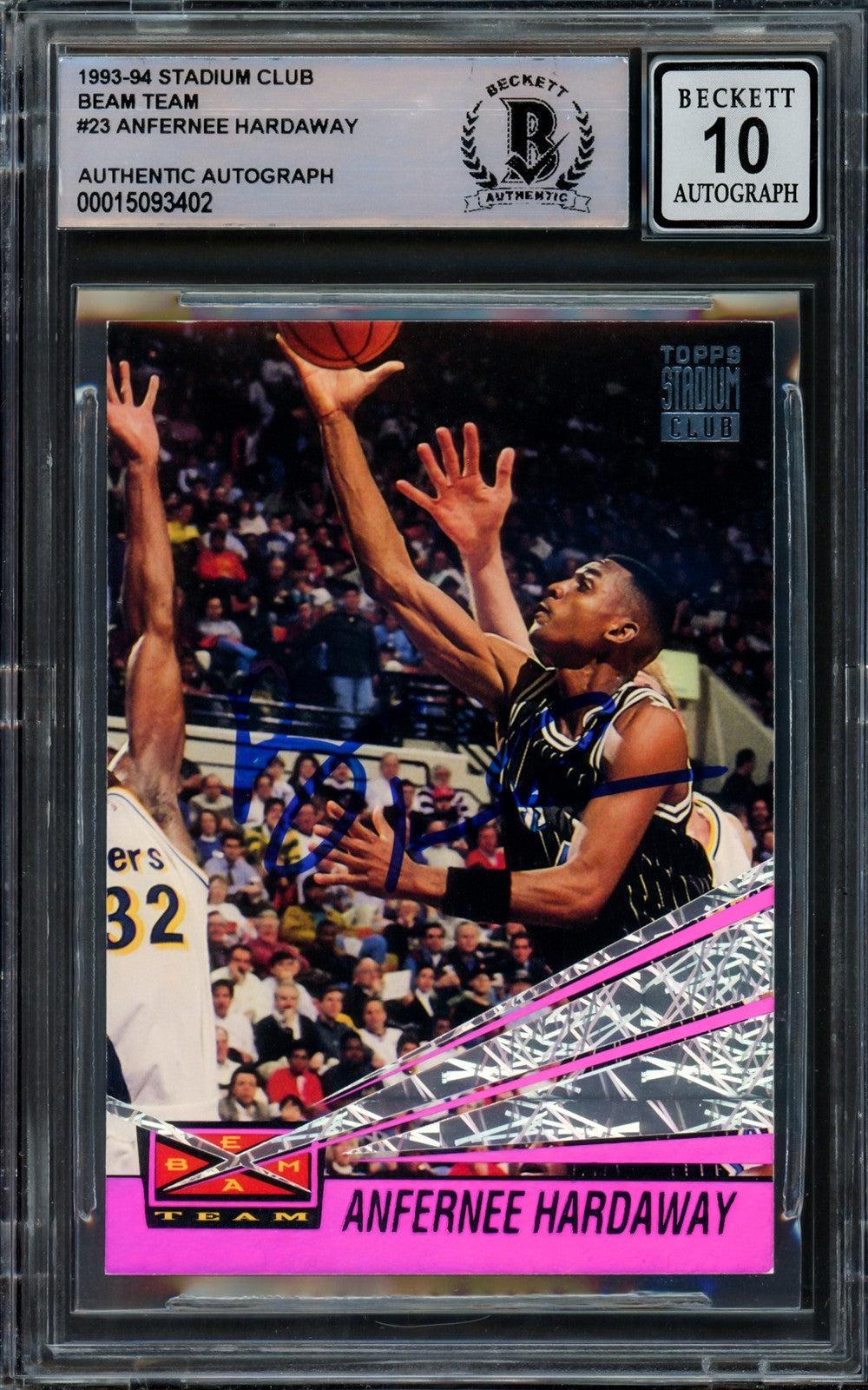 Anfernee Hardaway Auto 1993-94 Stadium Club Beam Team RC 23 Auto 10 Beckett