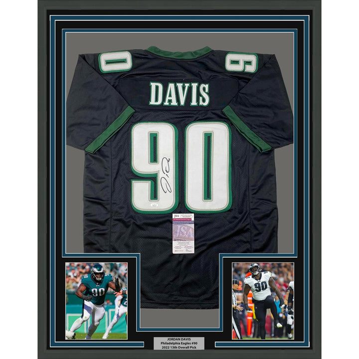 Framed Signed Jordan Davis 35x39 Philadelphia Black Jersey JSA COA