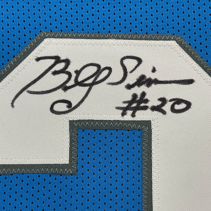Framed Signed Billy Sims 80 ROY 35x39 Detroit Blue Jersey JSA COA