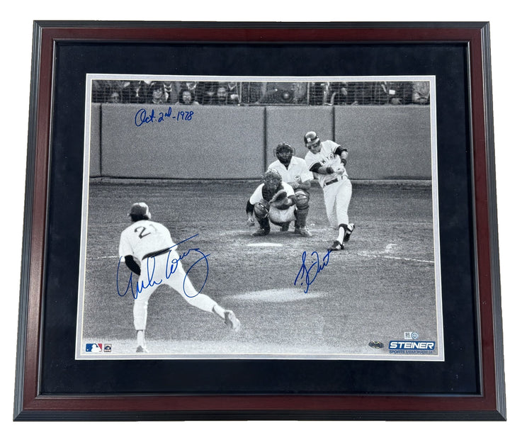 Bucky Dent Mike Torrez Signed 16x20 Framed HR Photo 10/2/78 ins Auto Steiner MLB