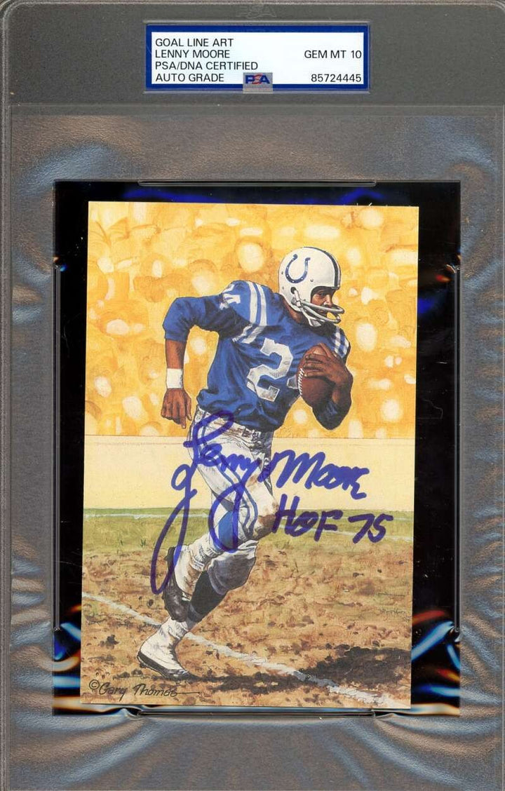 Lenny Moore Gem Mint 10 PSA DNA Signed Goal Line Art Card GLAC Autograph HOF 75