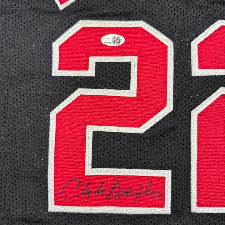 Autographed/Signed Clyde Drexler Portland Black Basketball Jersey JSA COA