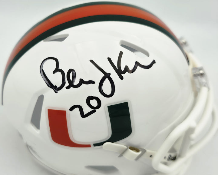 Bernie Kosar Signed Hurricanes White Traditional Speed Mini Helmet JSA Witness