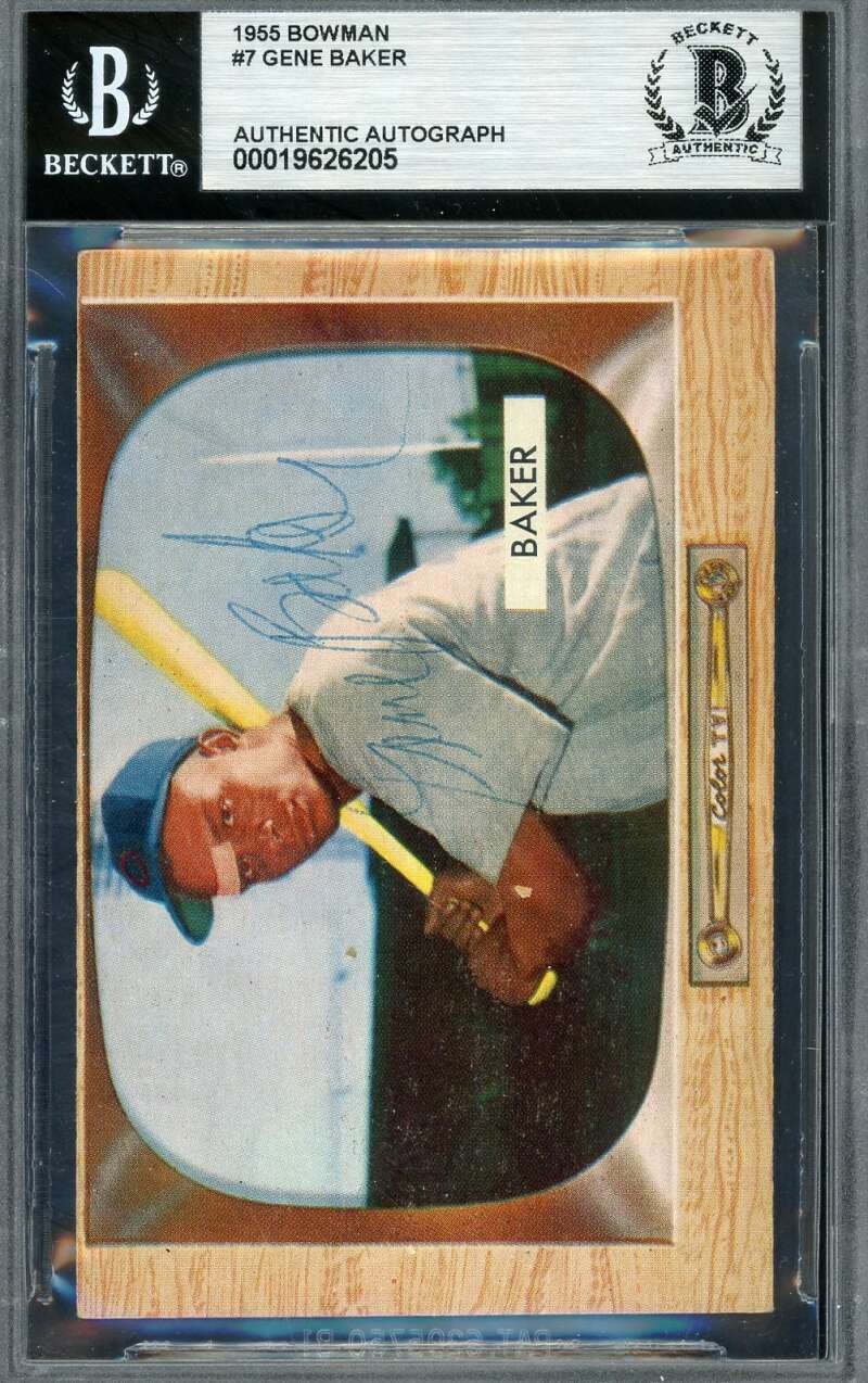 Gene Baker Beckett BAS Vintage Signed 1955 Bowman Rookie Autograph Cubs