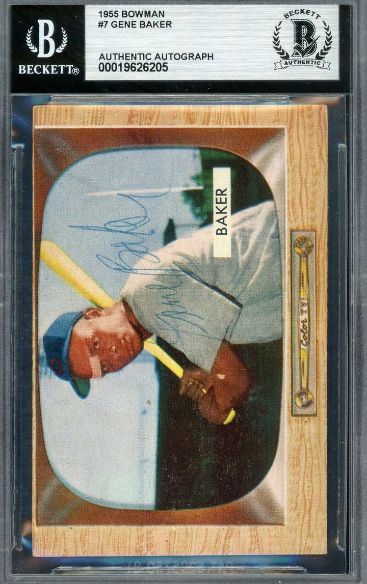 Gene Baker Beckett BAS Vintage Signed 1955 Bowman Rookie Autograph Cubs