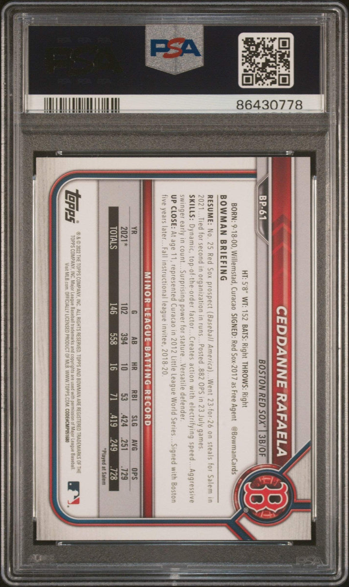 Graded 2022 Bowman Ceddanne Rafaela #BP61 Paper Prospects Baseball Card PSA 10