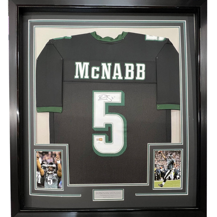 FRAMED Signed DONOVAN MCNABB 35x39 Philadelphia Black Jersey JSA COA