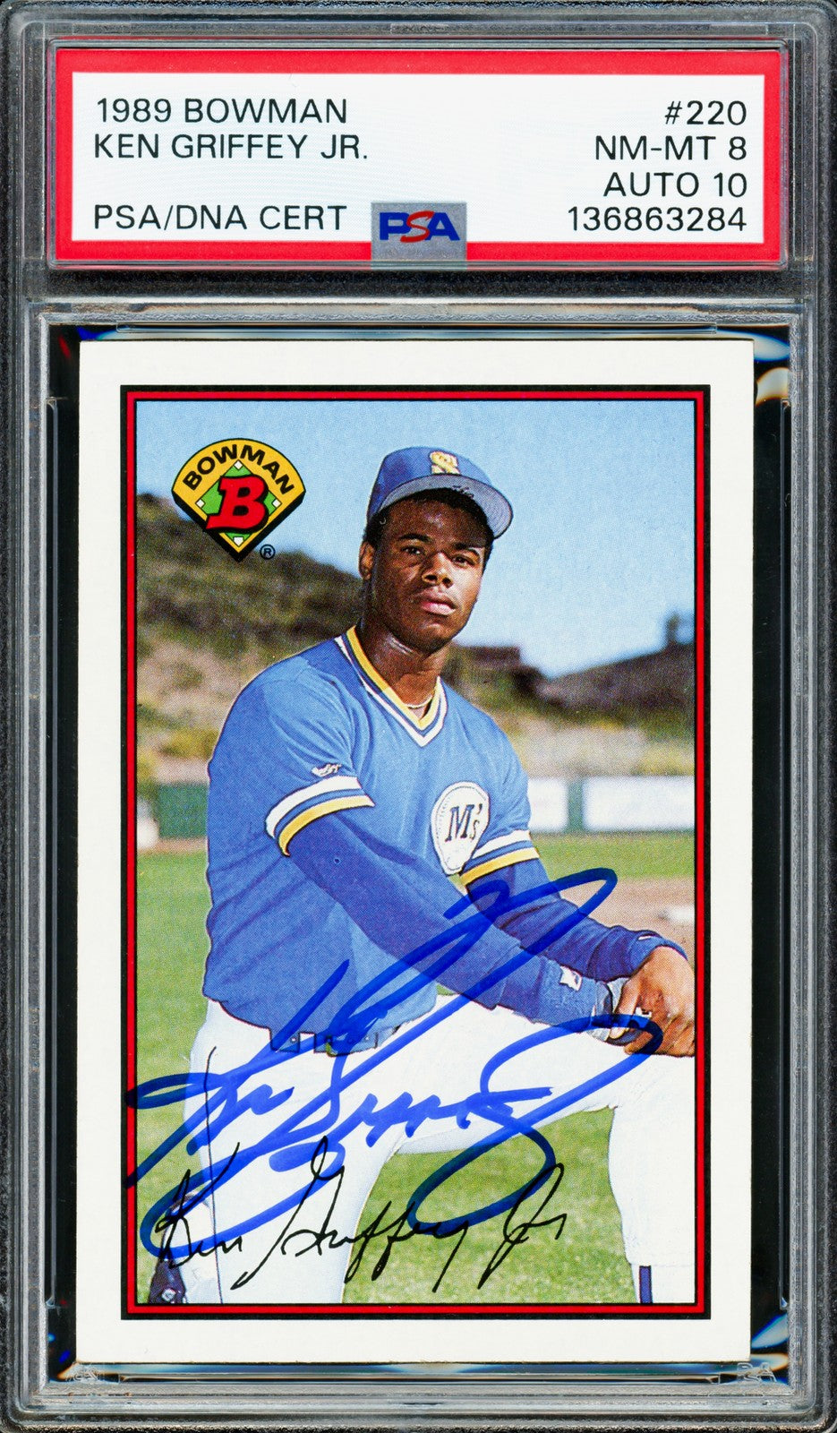 Ken Griffey Jr. Signed 1989 Bowman RC #220 Mariners PSA 8 Auto GM 10 PSA/DNA