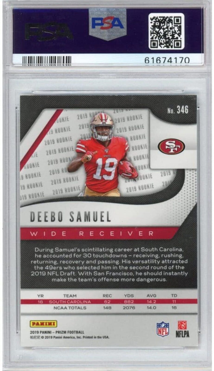Graded 2019 Panini Prizm DEEBO SAMUEL #346 Rookie RC Football Card PSA 10 Mint