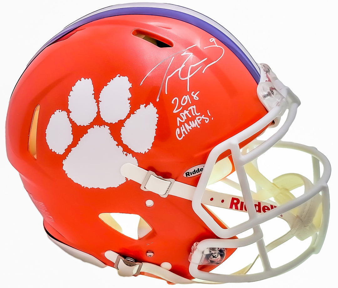 Travis Etienne Auto Clemson Tigers Orange Full Sz Auth Helmet 2018 Nat Champ BAS