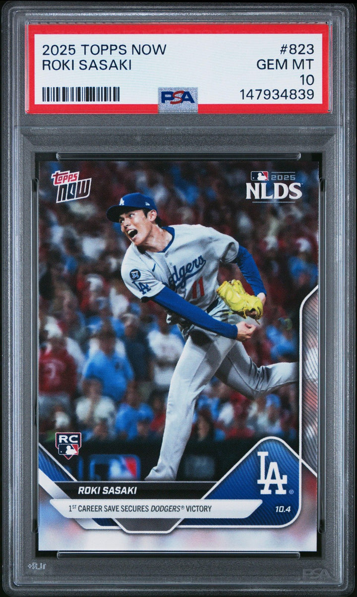 Graded 2025 Topps Now Roki Sasaki #823 Rookie RC Baseball Card PSA 10 Gem Mint