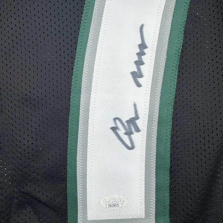 Framed Autographed/Signed Quinyon Mitchell 35x39 Black Football Jersey JSA COA