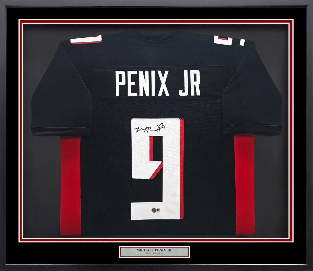 Atlanta Falcons Michael Penix Jr Signed Framed Black Jersey Beckett BAS Witness