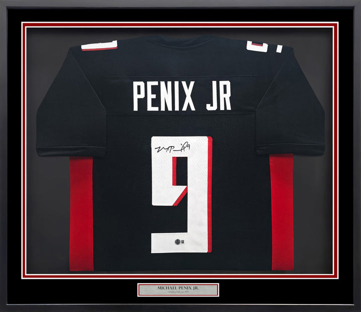 Atlanta Falcons Michael Penix Jr Signed Framed Black Jersey Beckett BAS Witness