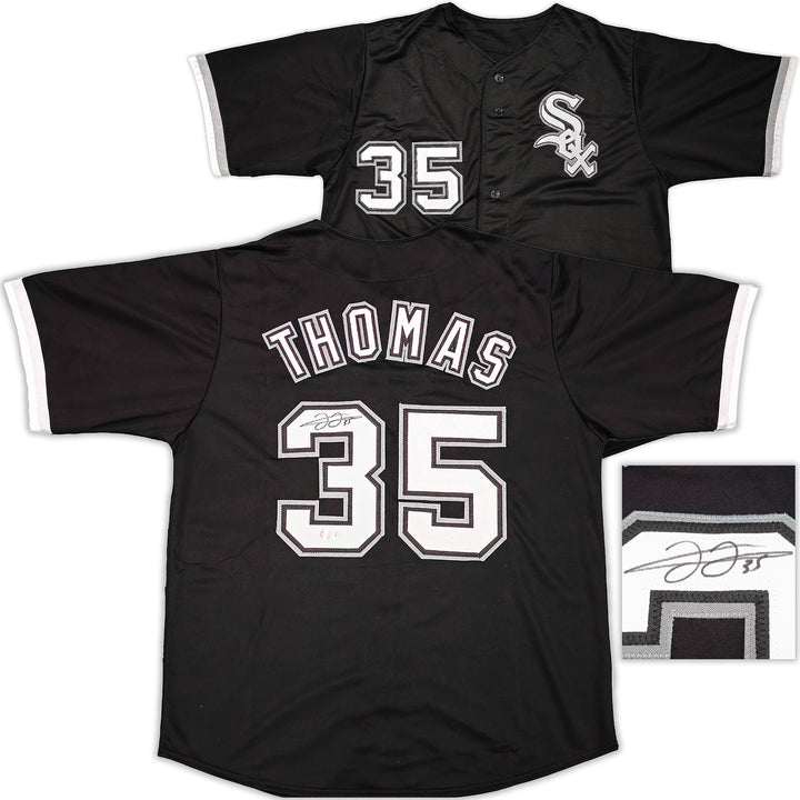 Chicago White Sox Frank Thomas Signed Black Jersey Beckett Wit
