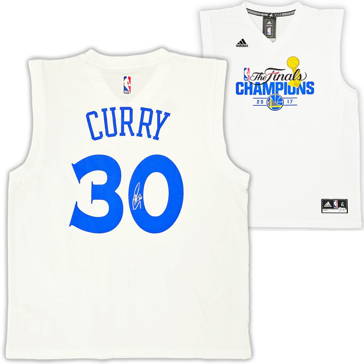 Warriors Stephen Curry Auto White Adidas 2017 NBA Finals Champ Jersey XL Beckett