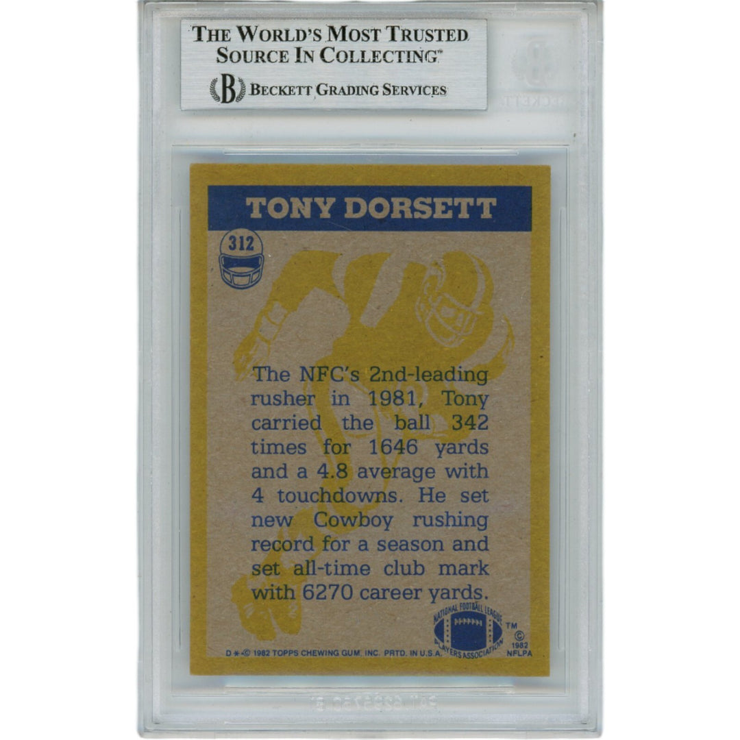 Tony Dorsett Autographed 1982 Topps 312 Slabbed Trading Card Beckett 45907