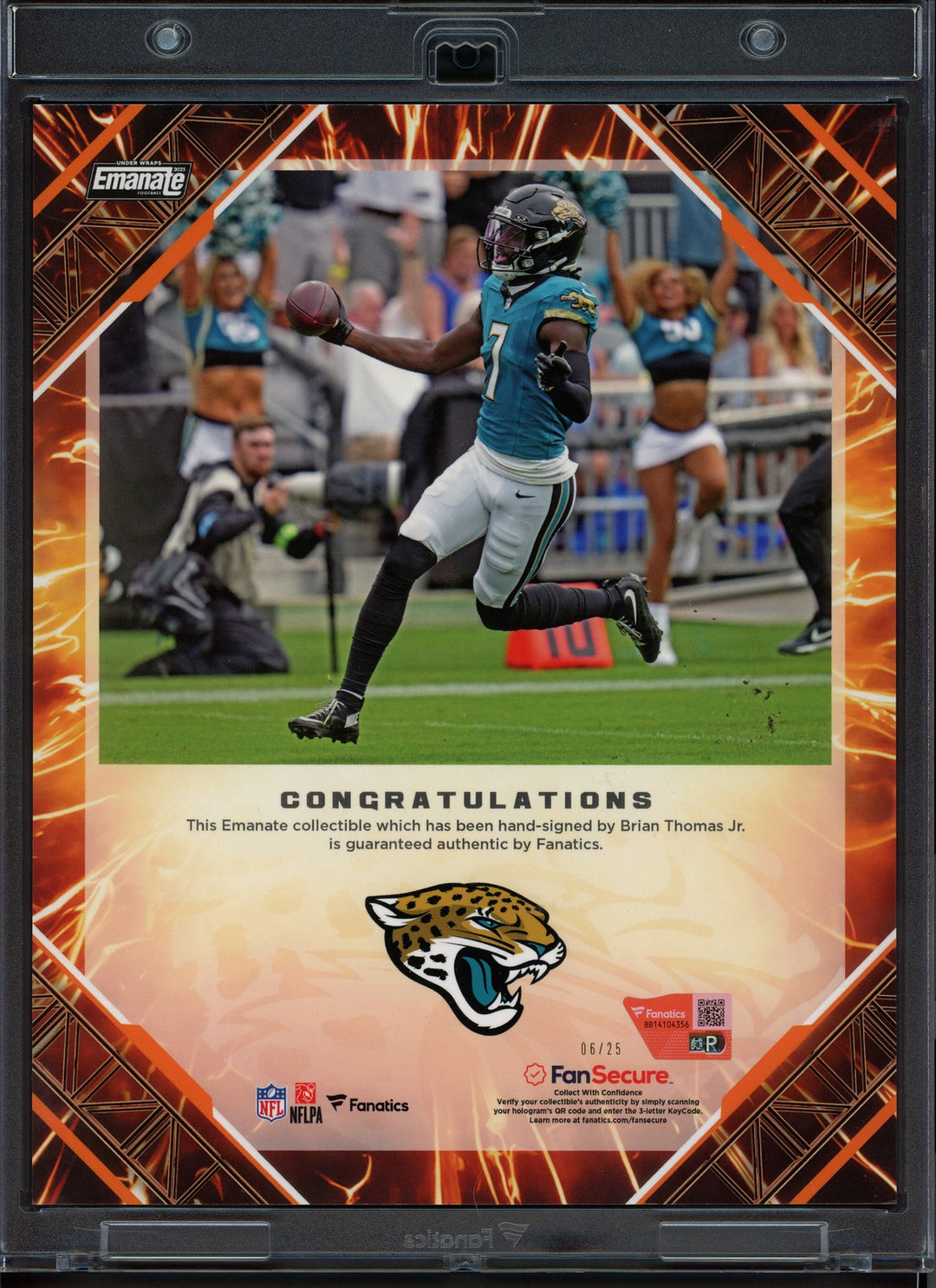Brian Thomas Jr. Auto 2025 Under Wraps NFL Emanate Orange Card Jaguars #6/25