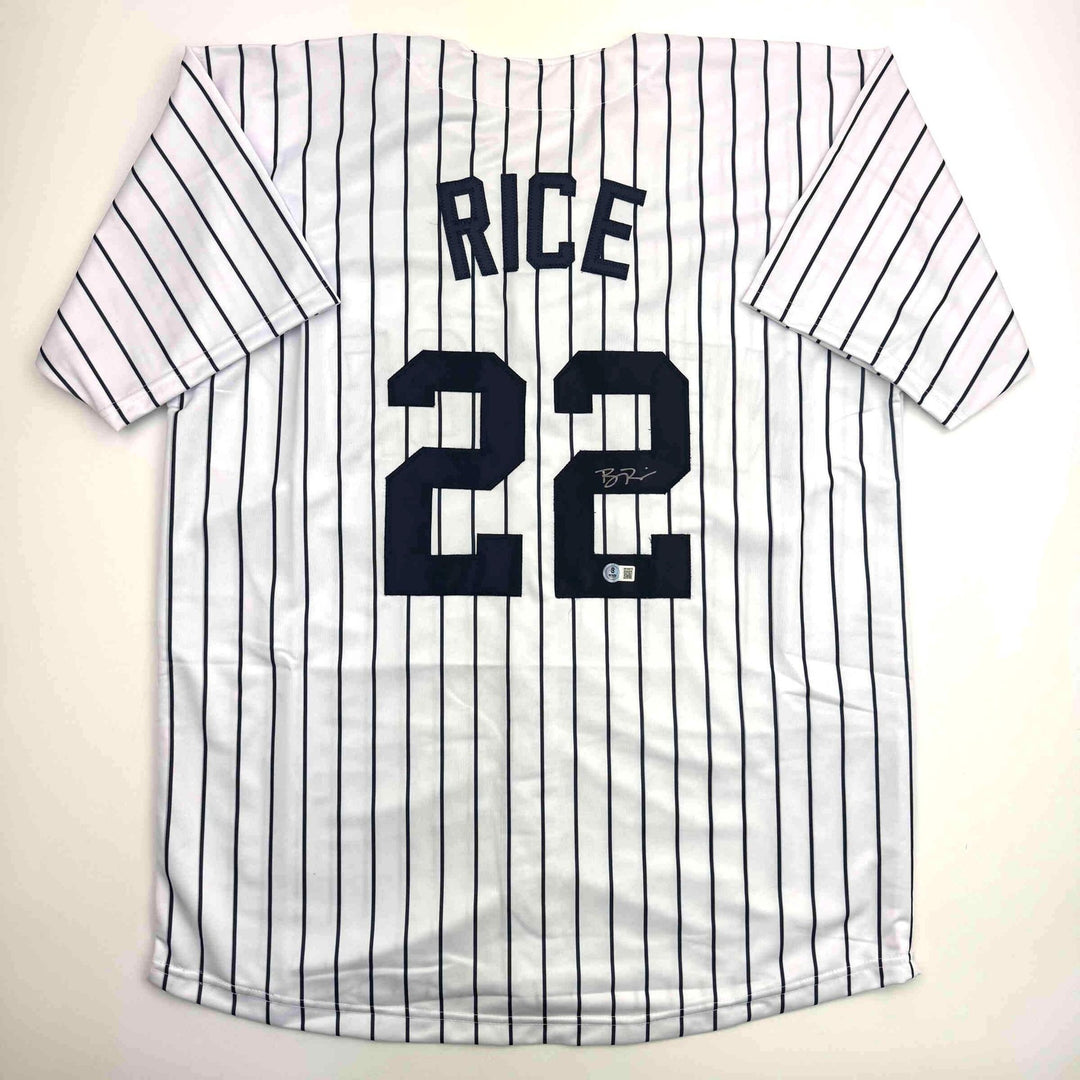 Autographed/Signed Ben Rice New York Pinstripe Baseball Jersey JSA COA