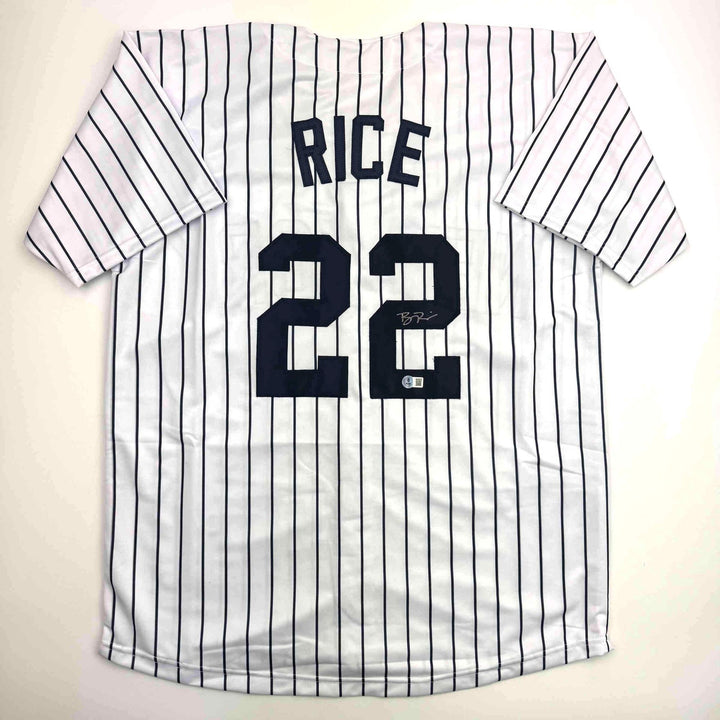 Autographed/Signed Ben Rice New York Pinstripe Baseball Jersey JSA COA