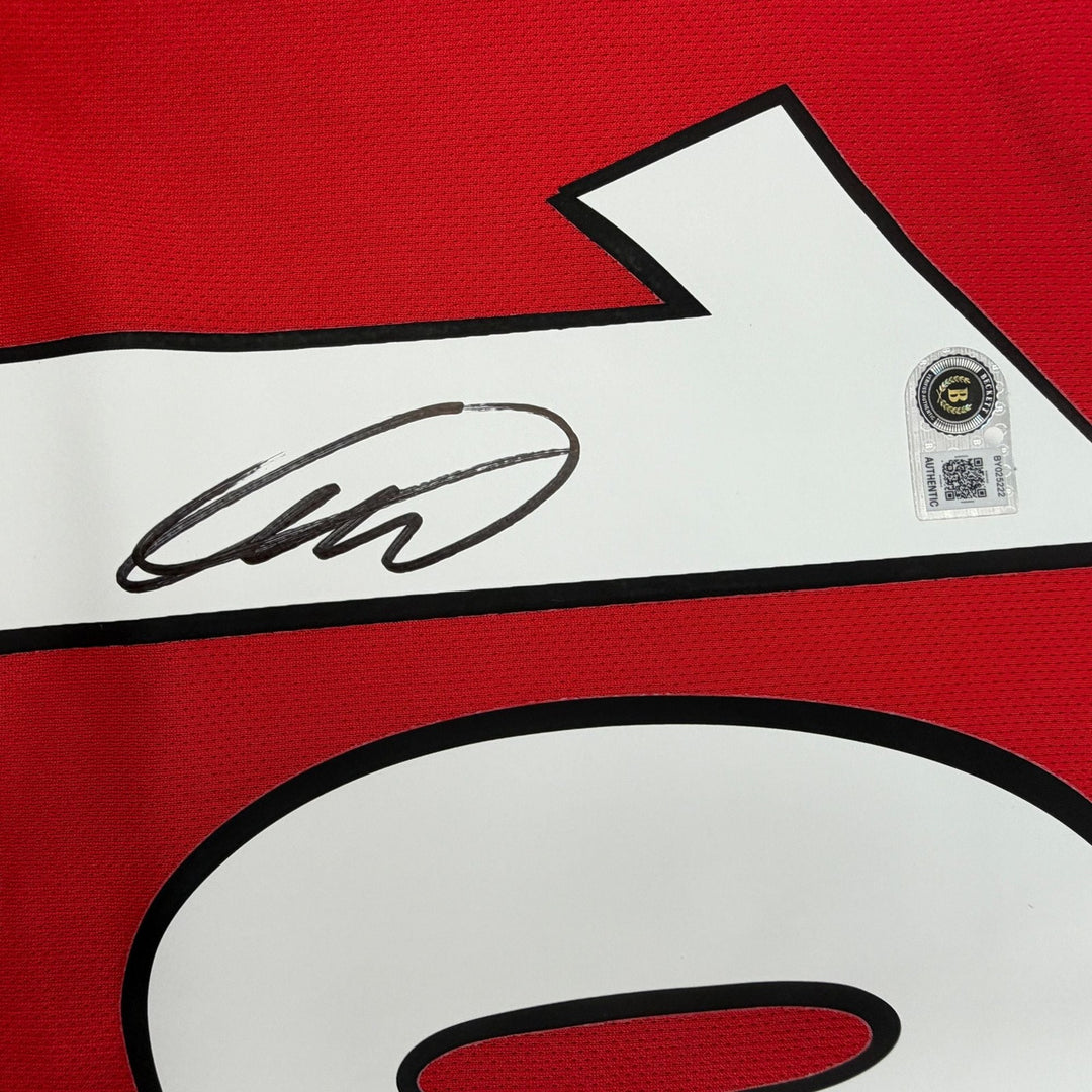 Autographed/Signed Gilberto Silva Arsenal Red Soccer Jersey Beckett BAS COA