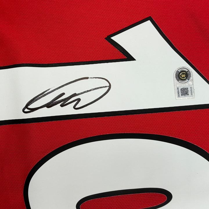 Autographed/Signed Gilberto Silva Arsenal Red Soccer Jersey Beckett BAS COA