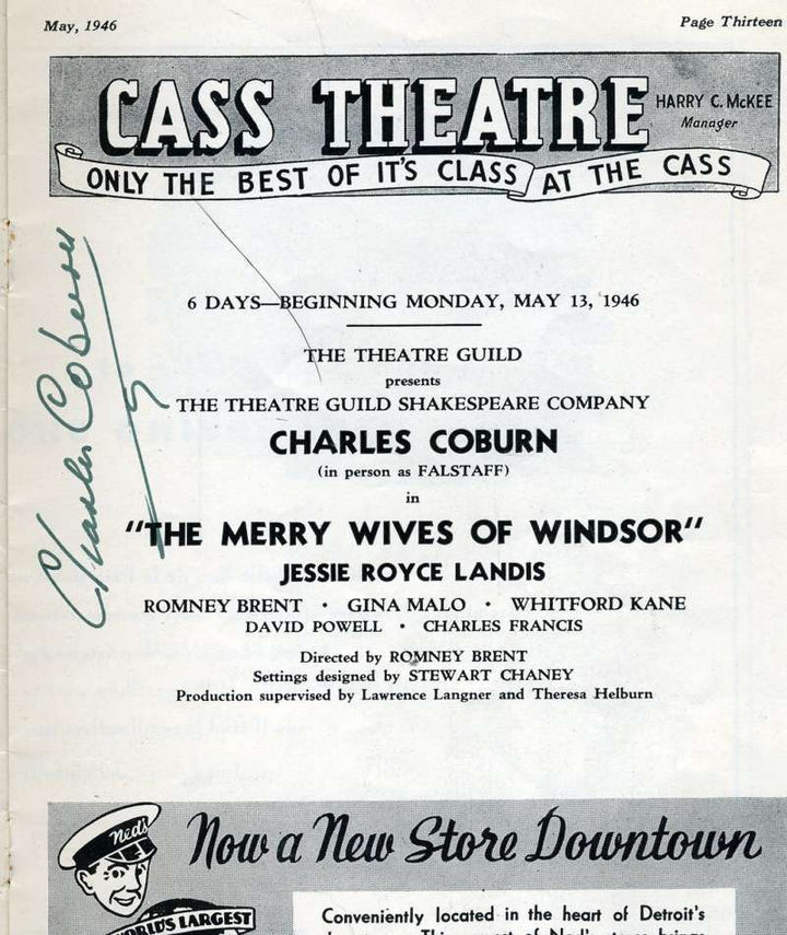 Charles Coburn Hand Signed Jsa Coa Theatre Program Autographed Authentic