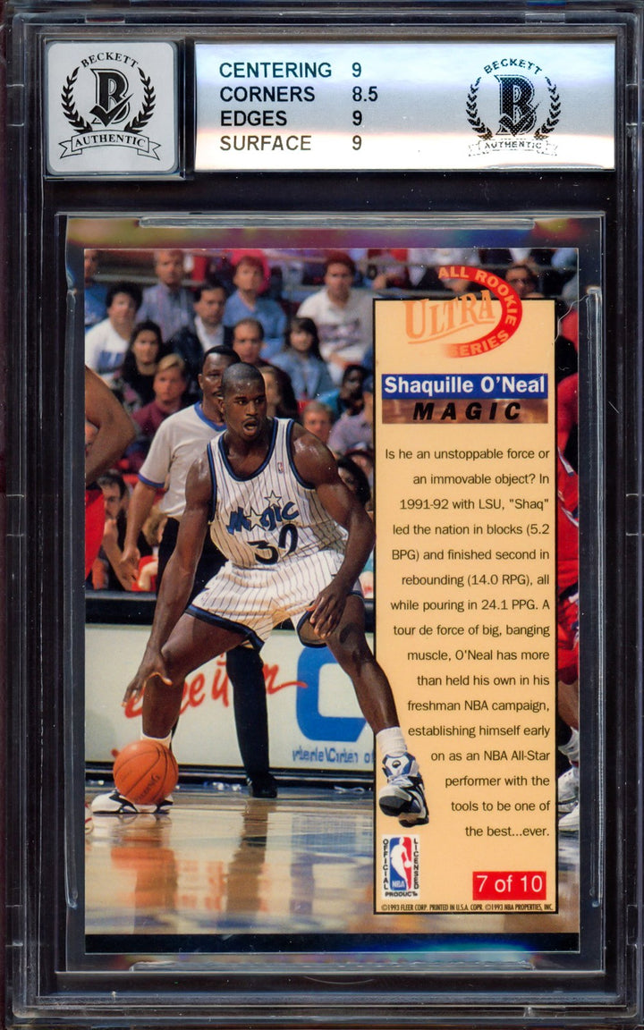 Shaquille O'Neal Auto 1992-93 Fleer Ultra All Rookie Team RC 7 BGS 9 Sig 10 BAS