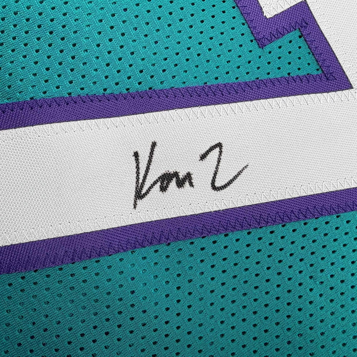 Framed Autographed/Signed Kon Knueppel 35x39 Charlotte Teal Jersey JSA COA