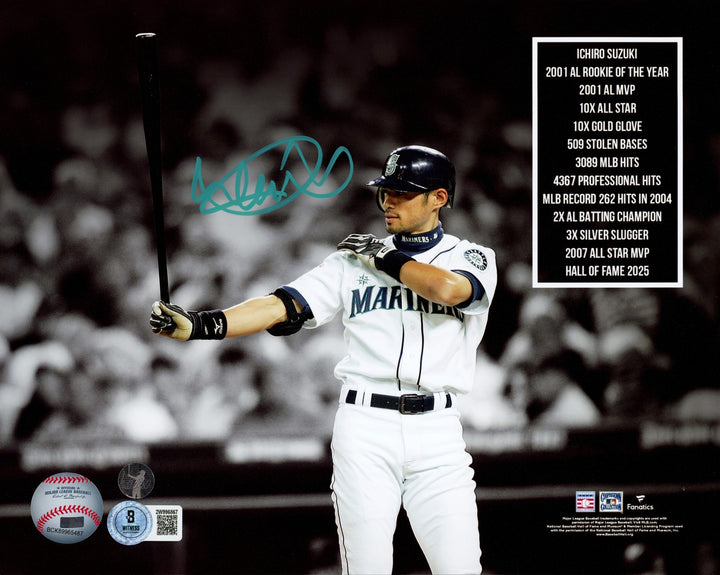 Ichiro Suzuki Signed 8x10 Photo Seattle Mariners Stats IS Holo & Beckett Wit
