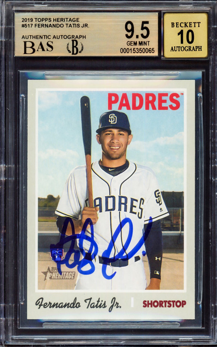 Fernando Tatis Jr Auto 2019 Topps Heritage RC 517 Padres BGS 9.5 Sig 10 BAS