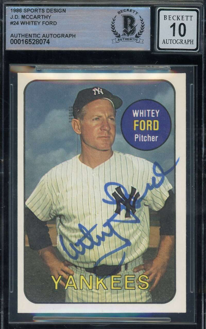 Whitey Ford Gem Mint 10 Beckett BAS Signed 1986 Sports Design J.D. McCarthy Auto