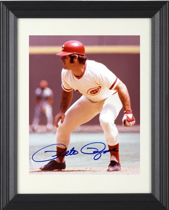 Pete Rose signed Cincinnati Reds MLB 8x10 Photo minor dings Framed-COA(HIT KING)
