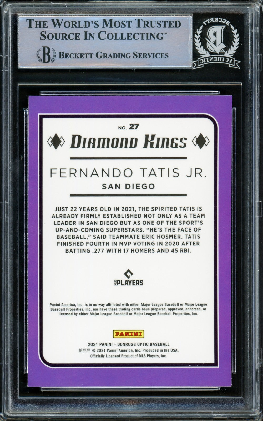 Fernando Tatis Jr. Signed 2021 Donruss Optic Diamond Kings Card #27 San Diego