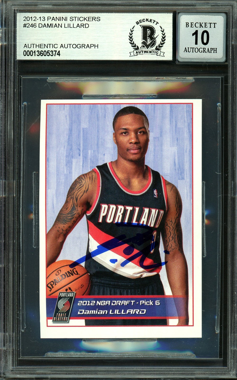 Damian Lillard Signed 2012-13 Panini Stickers European RC 246 Sig 10 Beckett