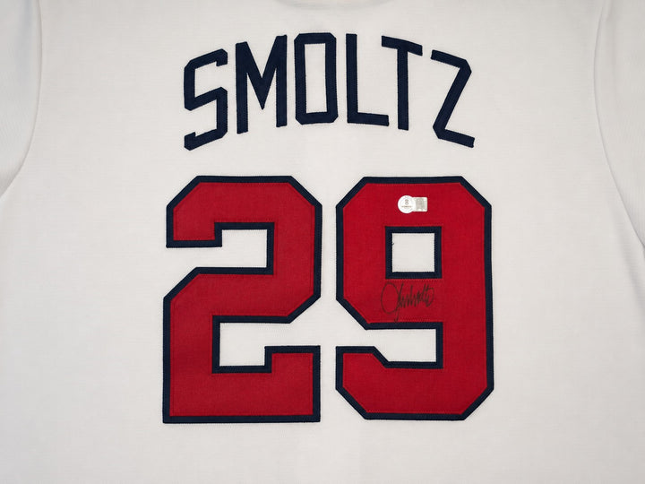 Atlanta Braves John Smoltz Signed White Nike Jersey Size XL Beckett BAS QR