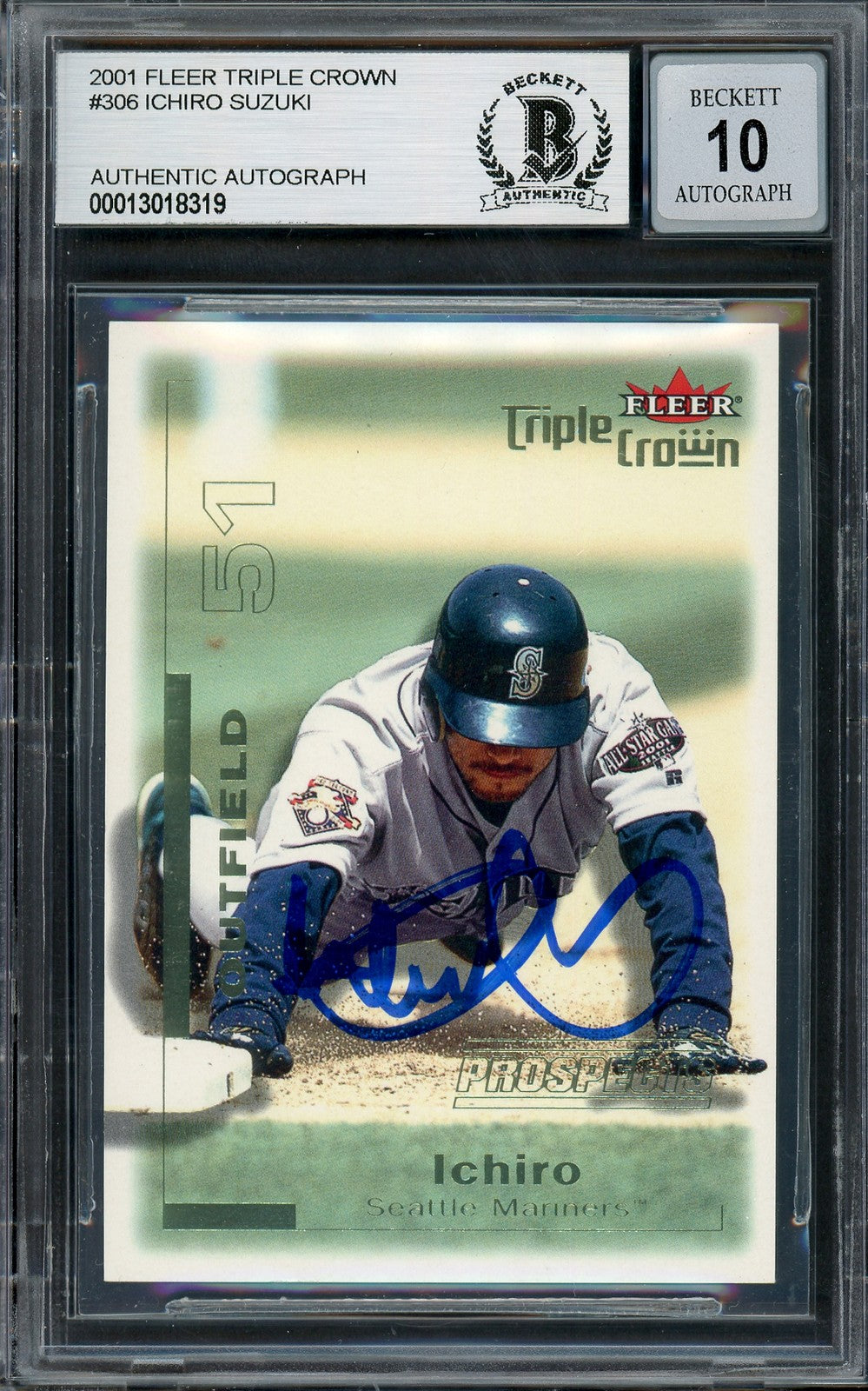 Ichiro Suzuki Signed 2001 Fleer Triple Crown RC 306 Sig 10 #2196/2999 Beckett