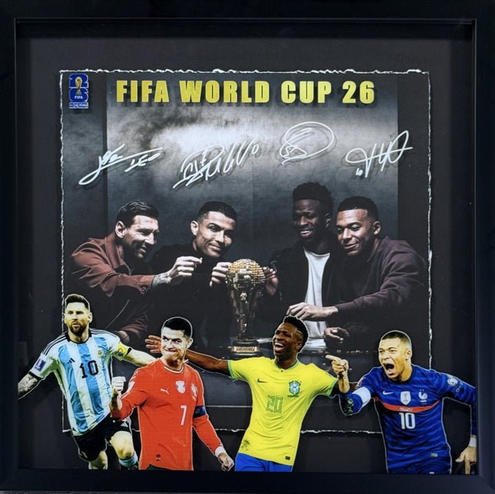 FIFA World Cup 2026 Framed 3D Photo Shadowbox Messi Ronaldo Vinicius Jr Mbappe