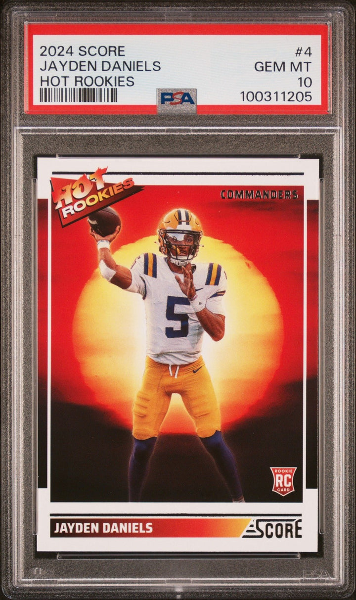 Graded 2024 Panini Score Jayden Daniels #4 Hot Rookies RC Card PSA 10