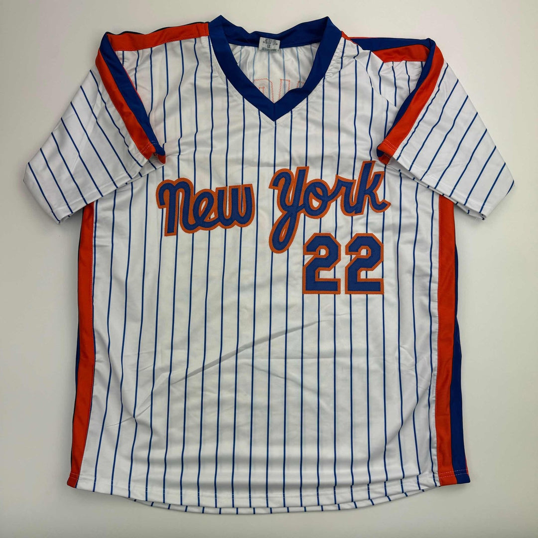 Autographed/Signed Ray Knight New York Pinstripe Jersey Beckett BAS COA