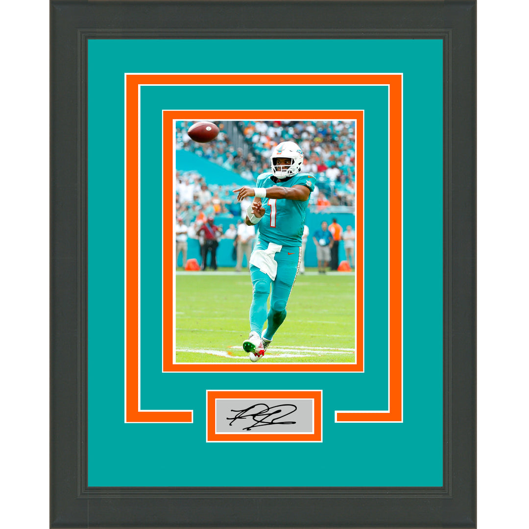 Framed Tua Tagovailoa Facsimile Laser Engraved Signature Dolphins 14x17 Photo