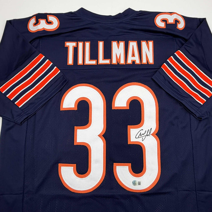 Autographed/Signed Charles Tillman Peanut Chicago Blue Football Jersey Beckett B