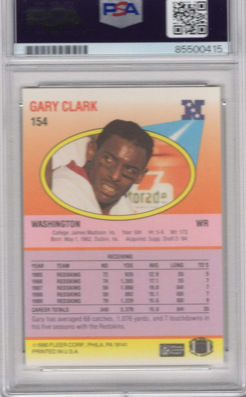 Gary Clark 1990 Fleer #154 PSA Auto Grade GEM MT 10 Card