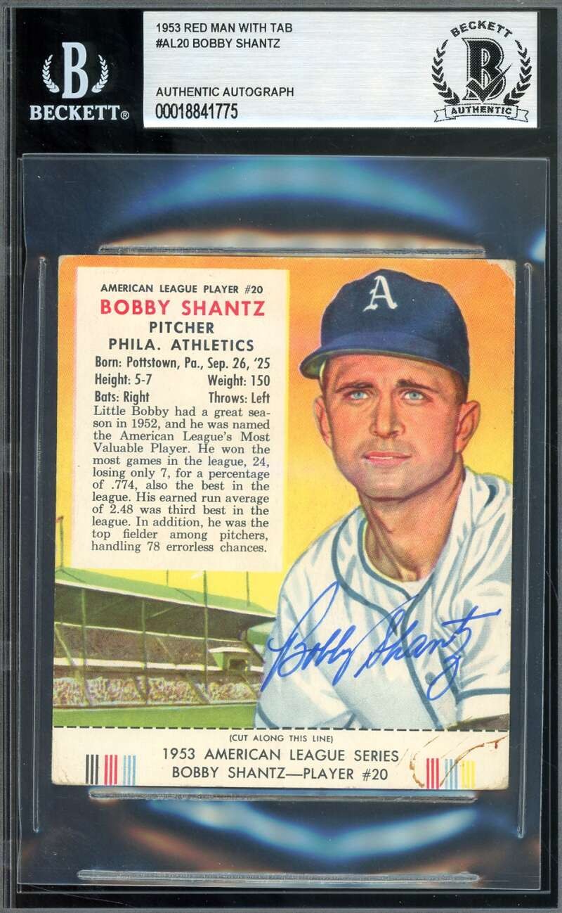Bobby Shantz Beckett BAS Signed 1953 Red Man With Tab Autograph