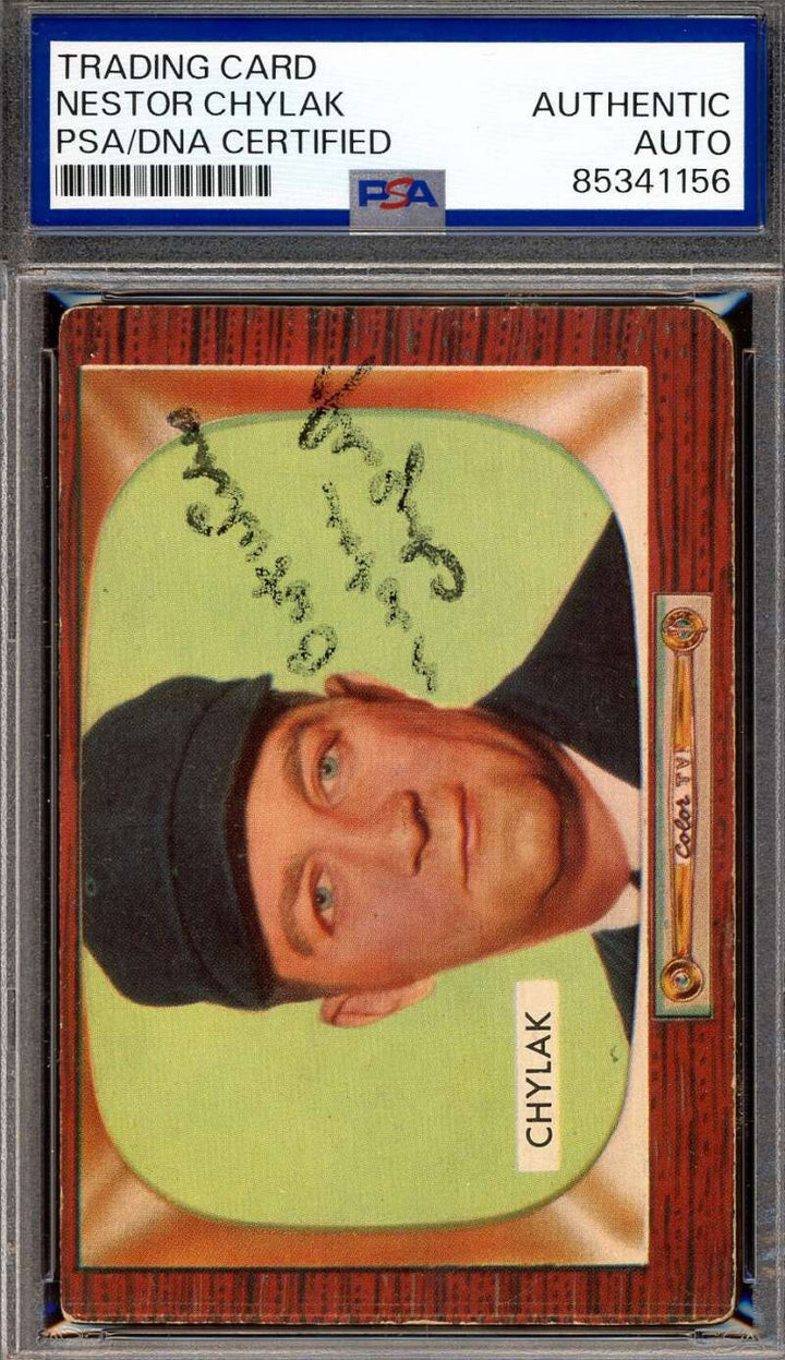 Nestor Chylak PSA DNA Signed Key Card 1955 Bowman Rookie Autograph