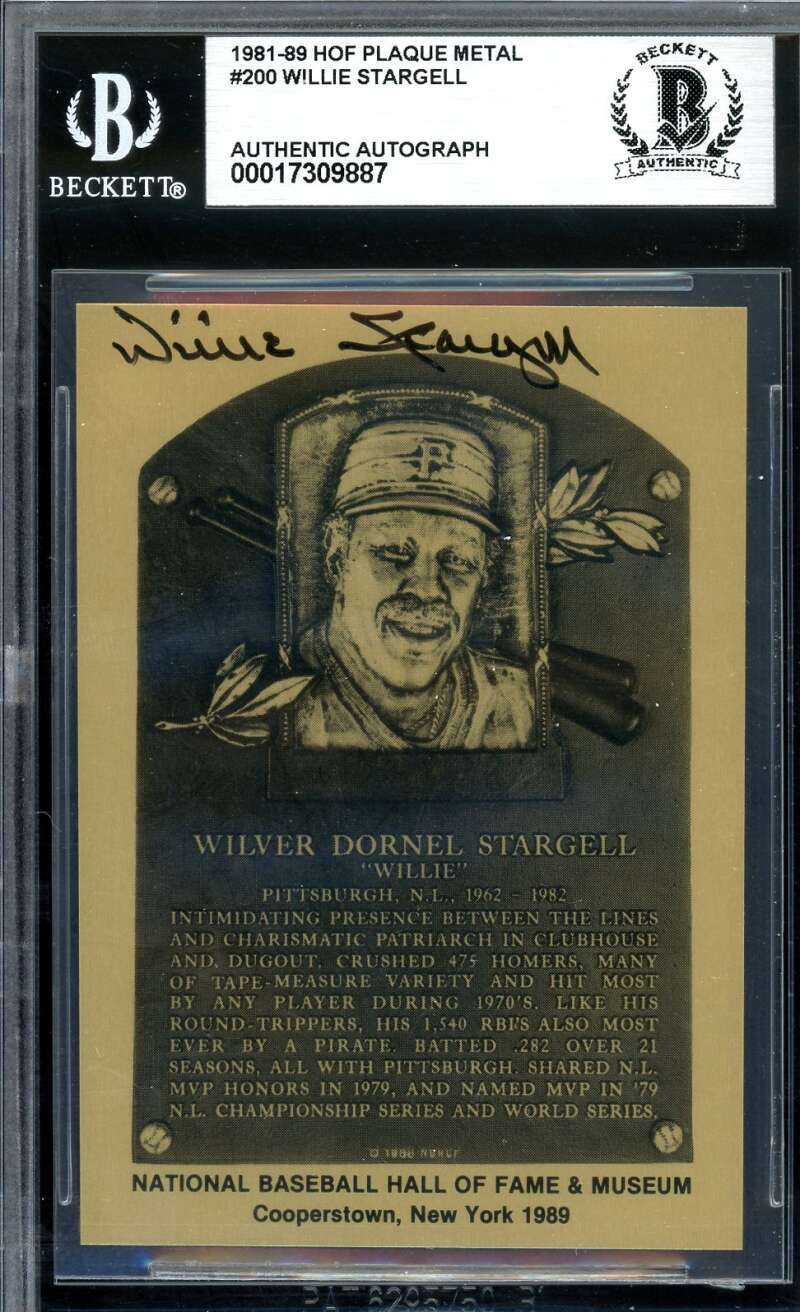 Willie Stargell Beckett BAS Signed 1981-89 HOF Metallic Hall Of Fame Plaque Auto
