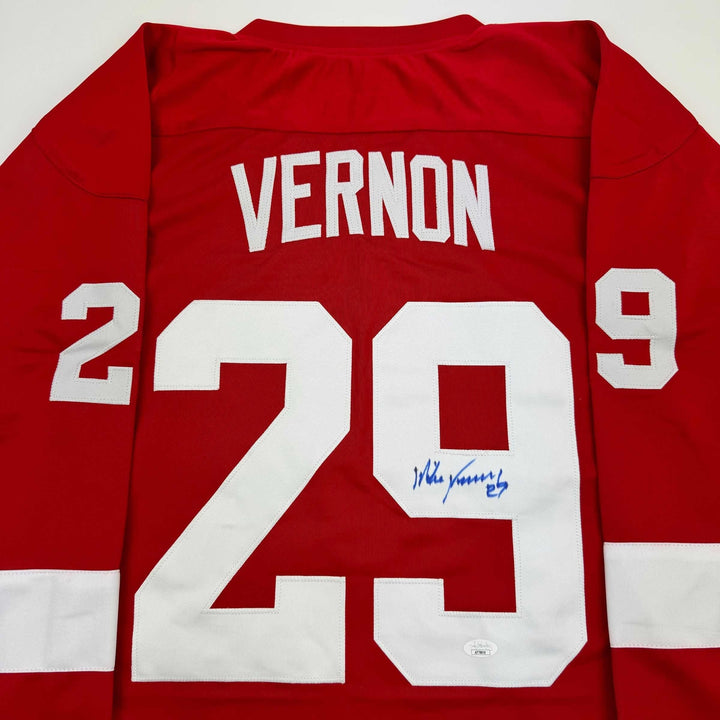 Autographed/Signed Mike Vernon Detroit Red Hockey Jersey JSA COA
